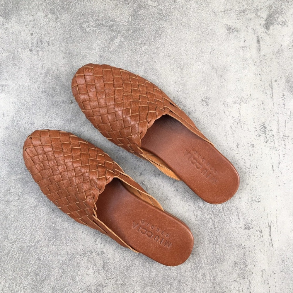 Handwoven goatskin leather slip on